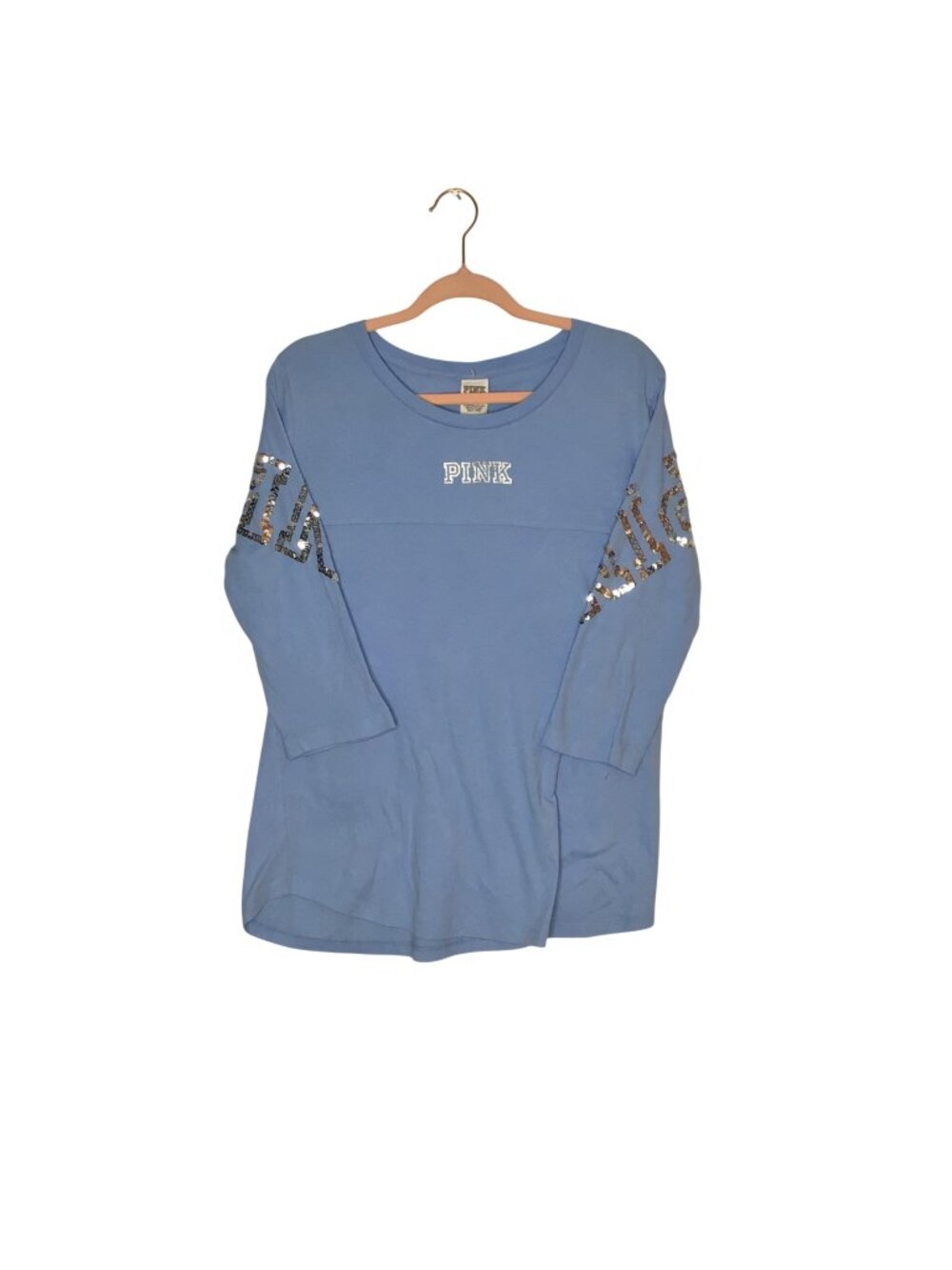 Victorias Secret Pink Blue Sequin Sleeve Long-Sleeve Shirt Size Small
